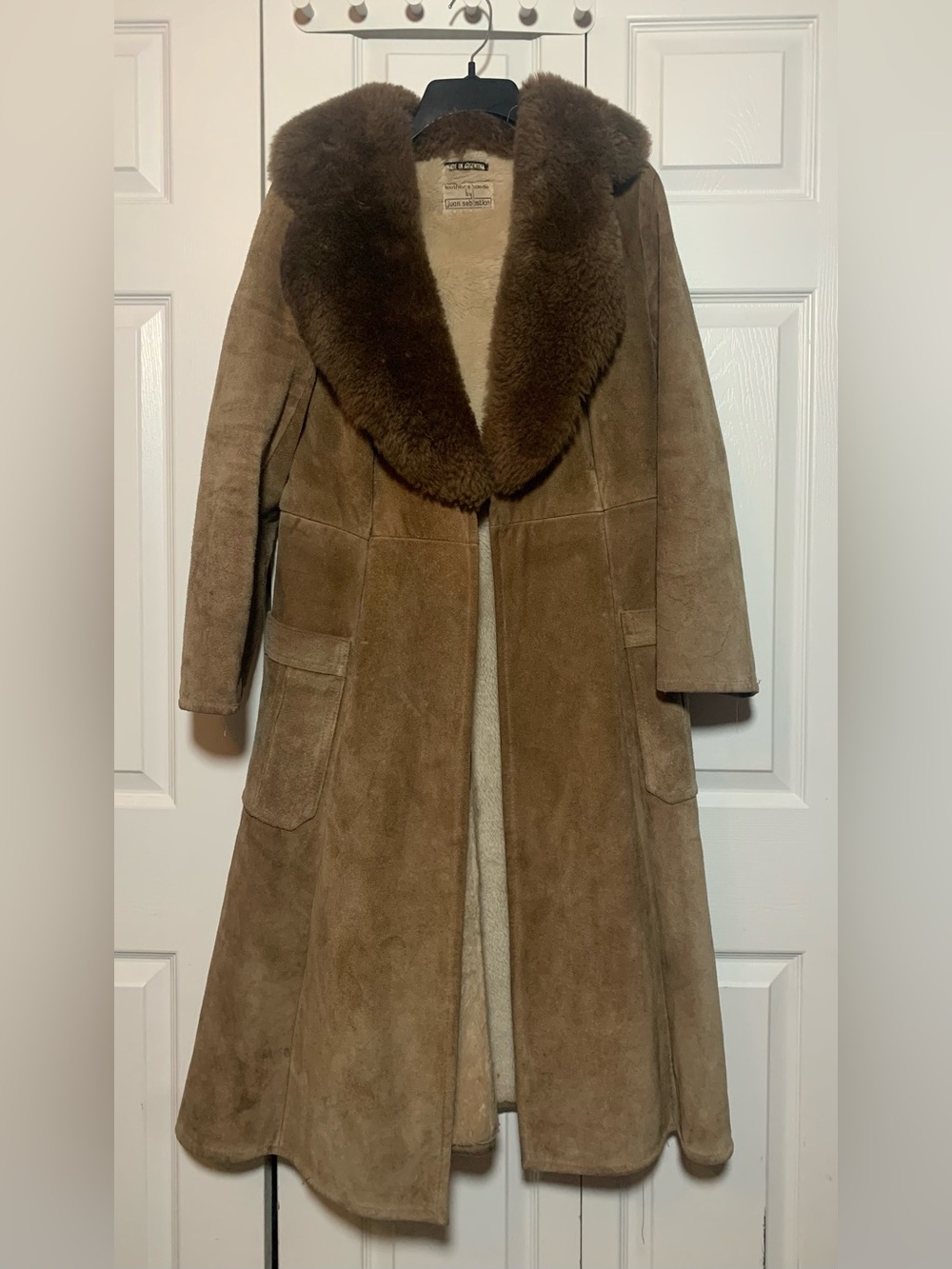 Vintage Juan Sebastian suede Leather shearling long duster Coat Brown M L